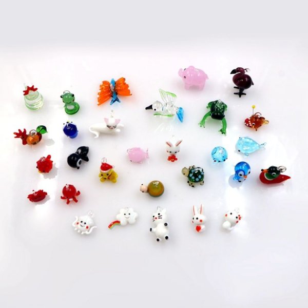 Mixed Design Miniature Small Murano Lampwork Glass Animal Figurine Ornament With Hook