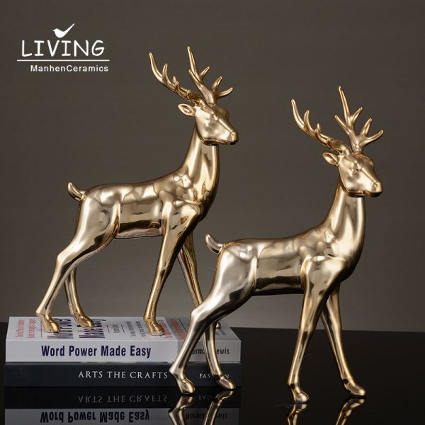 Home Decor Gold Pieces Living Room Interior Nordic Table Ceramic Craft Animal Ornaments Luxury Golden Elk Decoration Home Decor