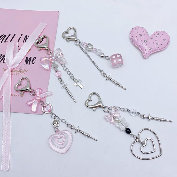 Pink creative keychain personality everything love buckle chain cute bestie backpack hanging ornaments