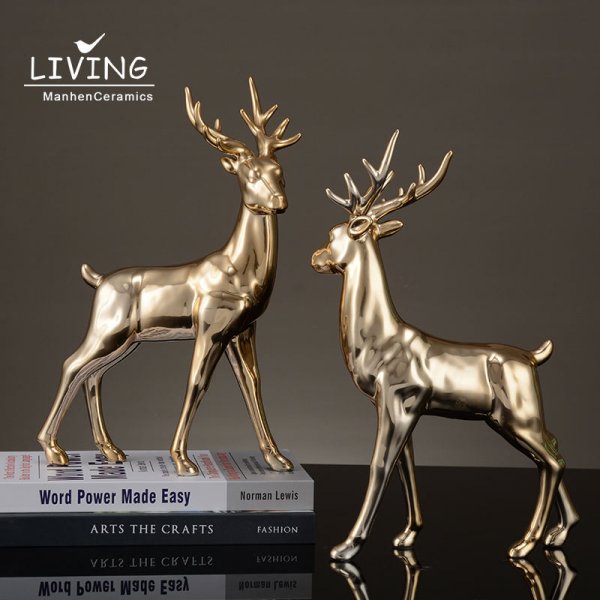 Home Decor Gold Pieces Living Room Interior Nordic Table Ceramic Craft Animal Ornaments Luxury Golden Elk Decoration Home Decor