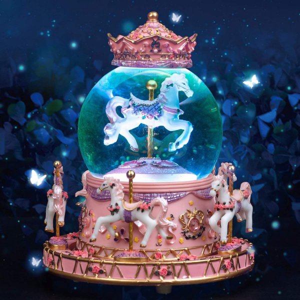 Carousel Music Box Wedding Decoration Crystal Crafts Resin Mold Custom Glitter Snow Globe Water Ball Christmas Ornaments