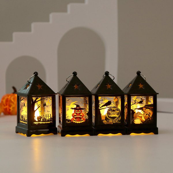 Halloween Portable LED Lantern Creative Jack-o-lantern Night Light Festive Atmosphere Plastic Decorative Ornaments