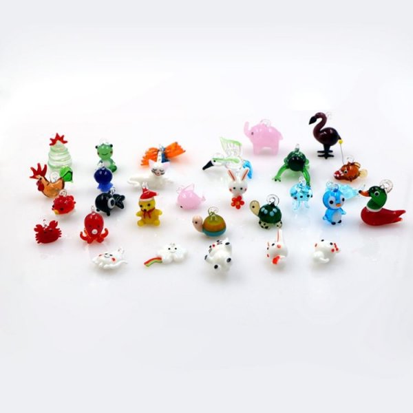 Mixed Design Miniature Small Murano Lampwork Glass Animal Figurine Ornament With Hook