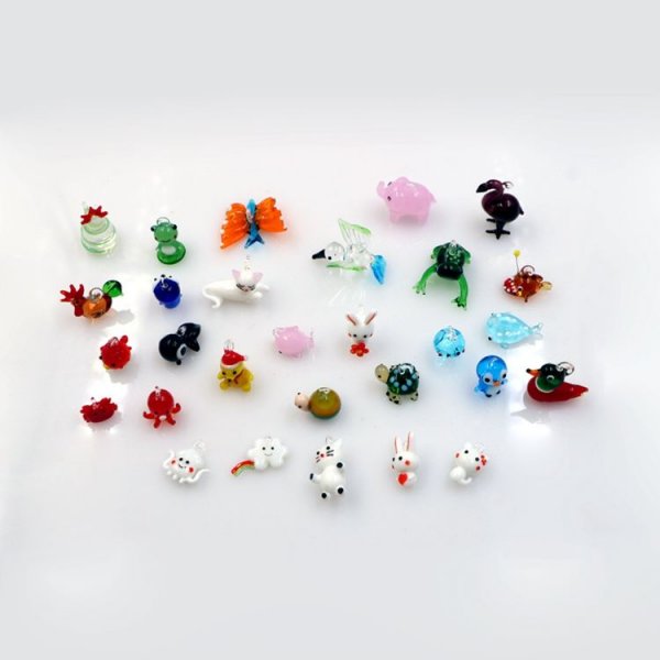 Mixed Design Miniature Small Murano Lampwork Glass Animal Figurine Ornament With Hook