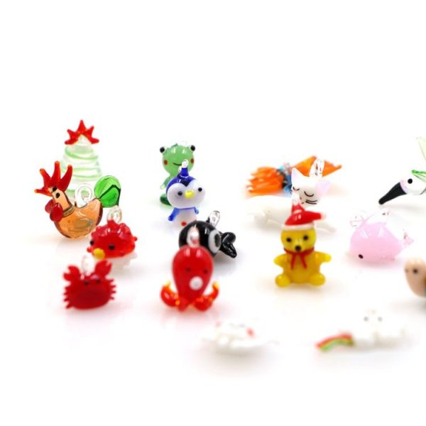 Mixed Design Miniature Small Murano Lampwork Glass Animal Figurine Ornament With Hook