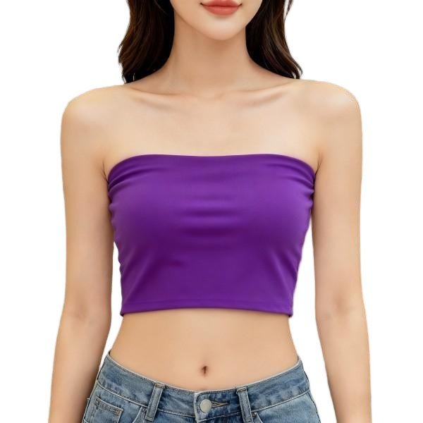 Purple Strapless Bandeau Crop Top