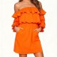 Women's Orange Off-Shoulder Ruffled Dress - Long Sleeve Party Mini Dress